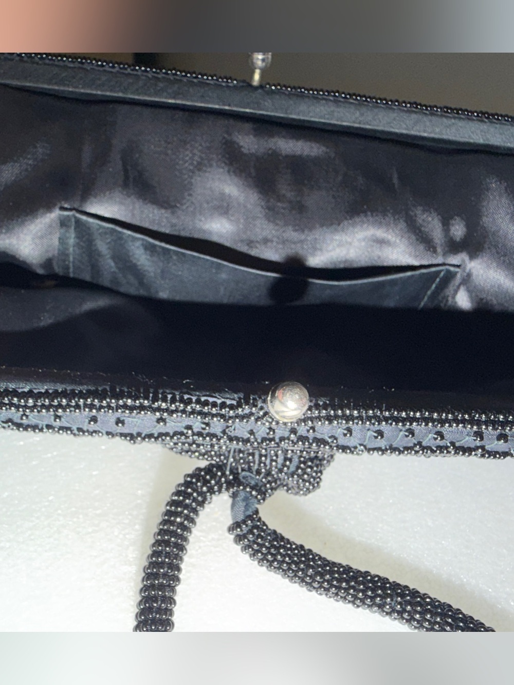 Vintage Schildkraut Black Beaded Formal Clutch Purse - Picture 10 of 13